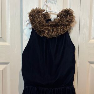 Janie and Jack Black Romper with Brown Fur Collar